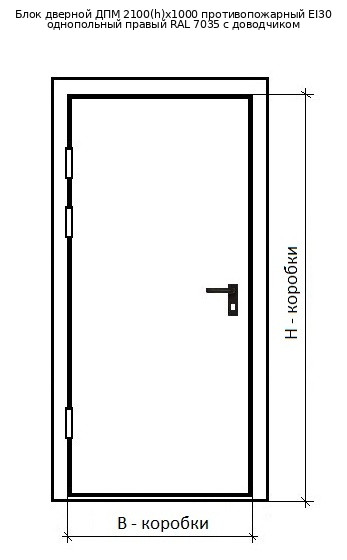 Блок дверной ДПМ 2100(h)х1000 противопожарный EI30 однопольный правый RAL 7035 с доводчиком